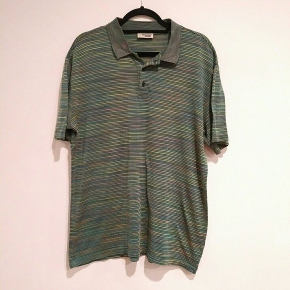 Missoni mens polo shirt size large italy mostly green rainbow multicolor